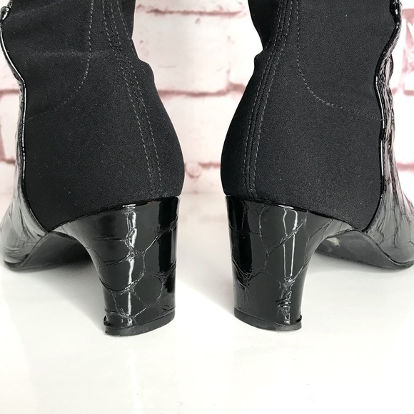 STUART WEITZMAN Croc Embossed 50/50 Ltd Edition Black Patent Leather Heel Boot 4 - Picture 10 of 16